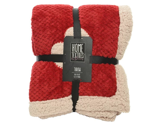Throw Red 130 × 150 cm Diamond Flannel with Sherpa Backing