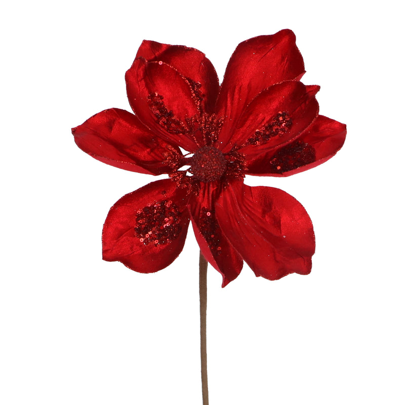 Christmas Silk Flower Red Magnolia Stem 60cm