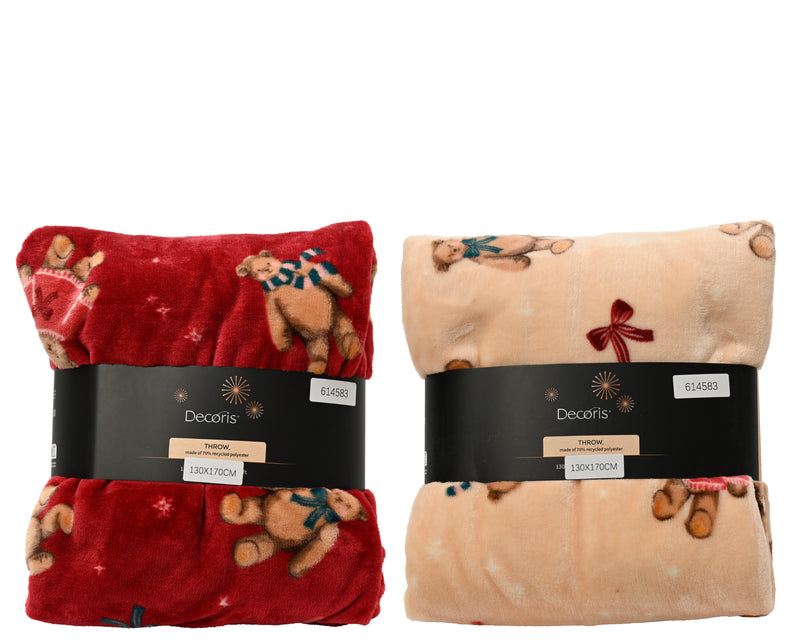 Throw Bear Design Flannel 130 × 170 cm – 2 Assorted Colours