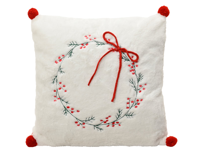 Cushion 45 × 45 cm White with Cherry Wreath Embroidery
