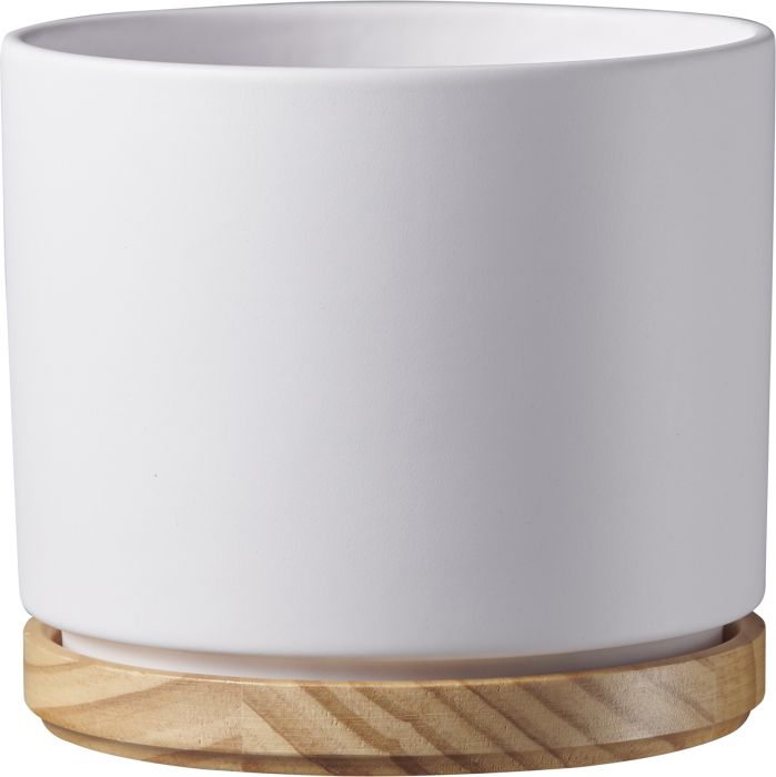 Indoor Pot  Oslo Matte White / Wood D19Cm X H16Cm