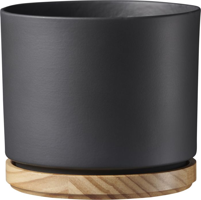 Indoor Pot  Oslo Matte Anthracite / Wood D19Cm X H16Cm