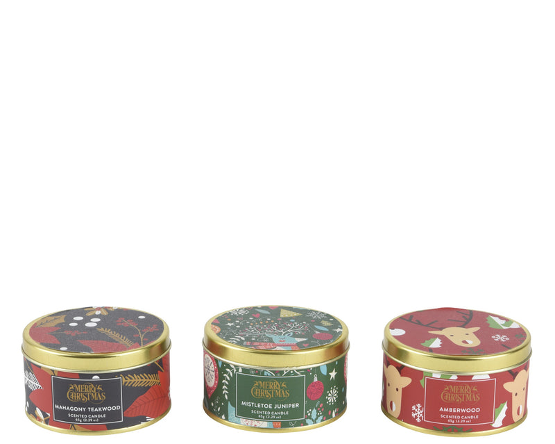 Scented Candle in Decorative Tin 4.3 cm × 7.5 cm – 3 Assorted Designs