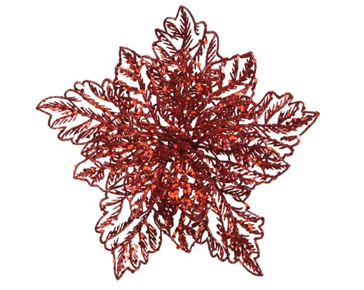 Christmas Poinsettia Red Decoration on Clip 23.5cm x 10cm