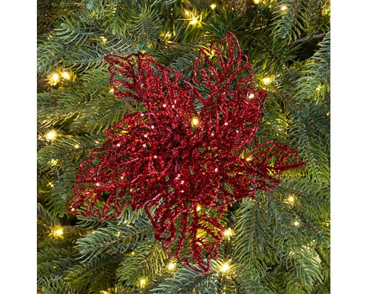 Christmas Poinsettia Red Decoration on Clip 23.5cm x 10cm