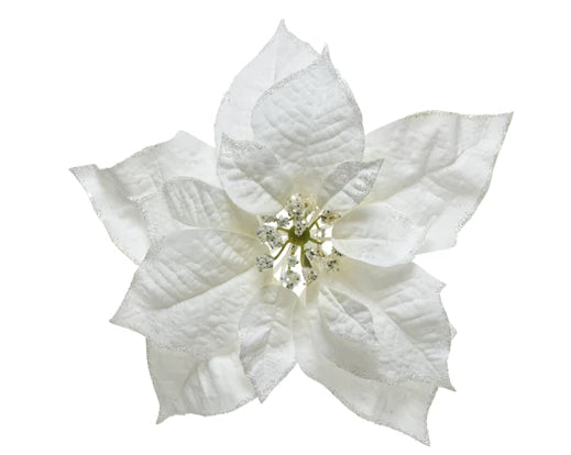 Poinsettia Clip White 24 cm with Glitter Edge