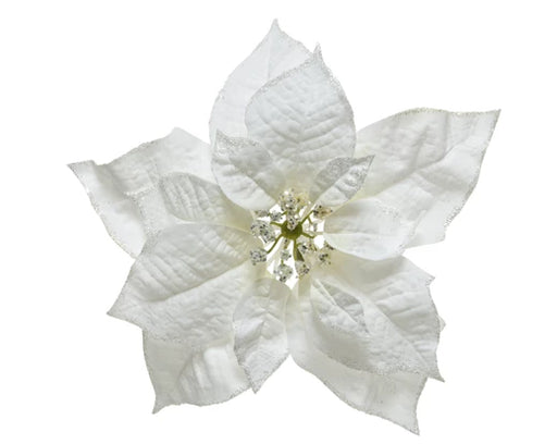 Poinsettia Clip White 24 cm with Glitter Edge