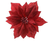 Poinsettia Flower Clip Red 24 cm with Glitter Edges