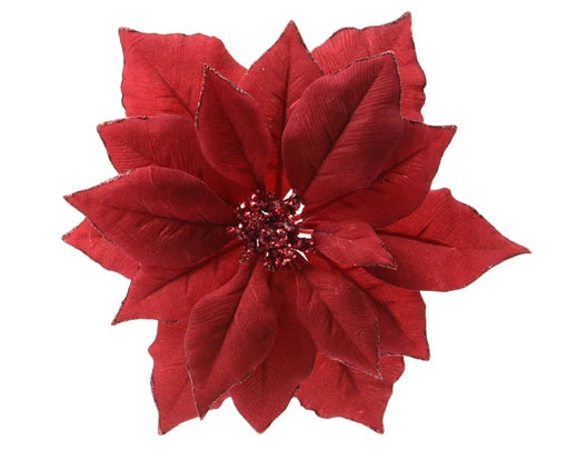 Poinsettia Flower Clip Red 24 cm with Glitter Edges