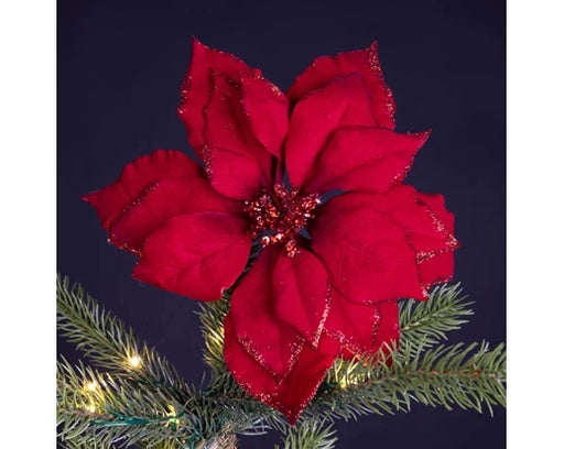 Poinsettia Flower Clip Red 24 cm with Glitter Edges