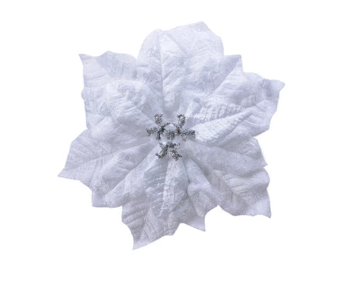Poinsettia Velvet White on Clip 16 cm