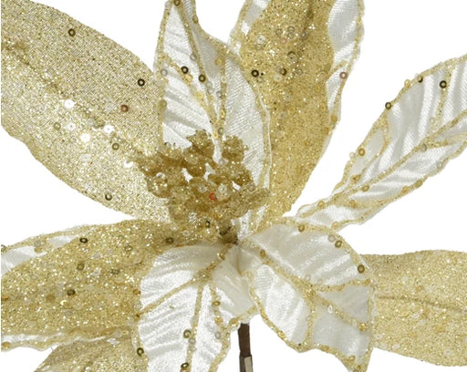 Christmas Flower with Clip Ivory/Gold 28 cm – 2 Assorted Designs
