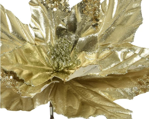 Christmas Flower Clip Light Gold 30 cm – 2 Assorted Designs