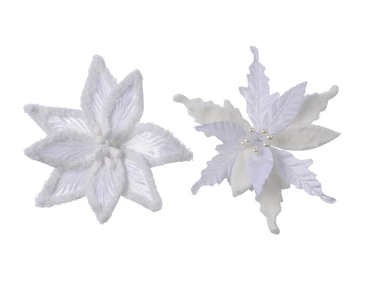 Poinsettia On Clip in White Velvet and Fur (27 cm)