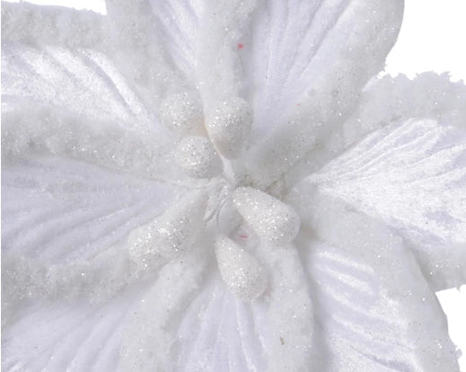 Poinsettia On Clip in White Velvet and Fur (27 cm)