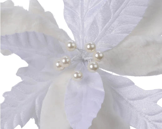 Poinsettia On Clip in White Velvet and Fur (27 cm)