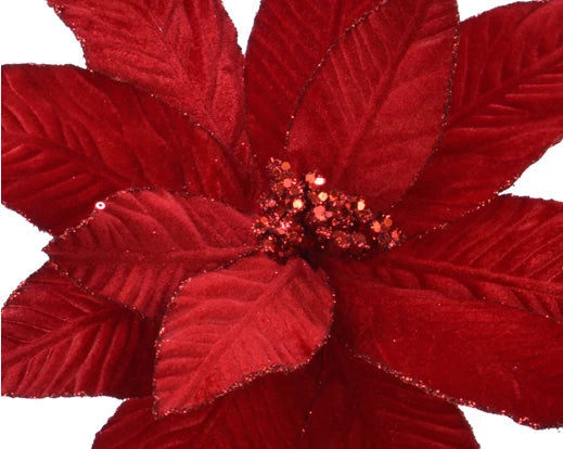 Christmas Poinsettia Red Velvet Or Metallic With Clip 30cm (Sold Individually)
