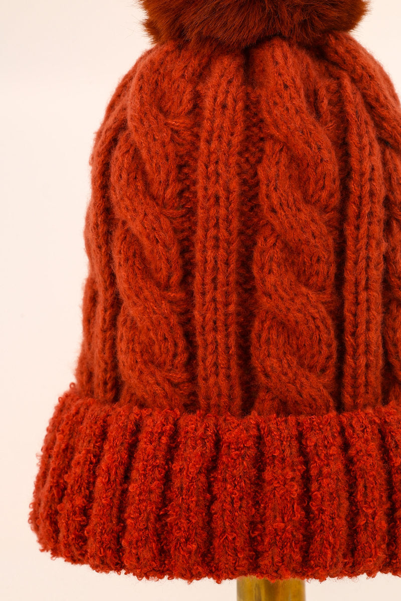 Freya Bobble Hat - Rust