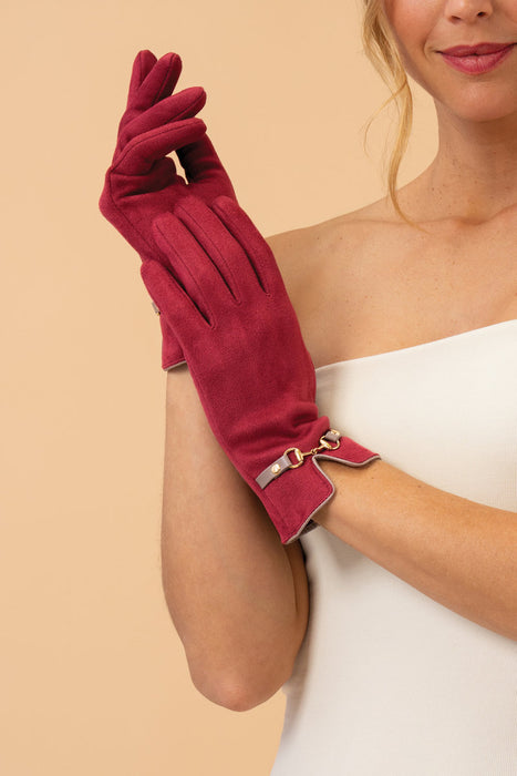 Kylie Faux Suede Gloves - Ruby