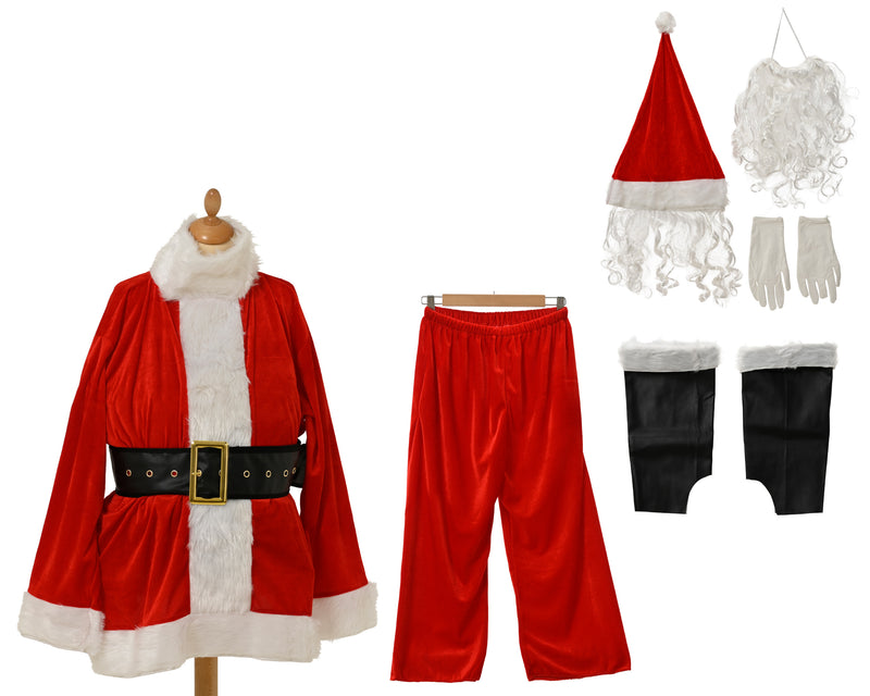 7-Piece Red Polyester Santa Suit