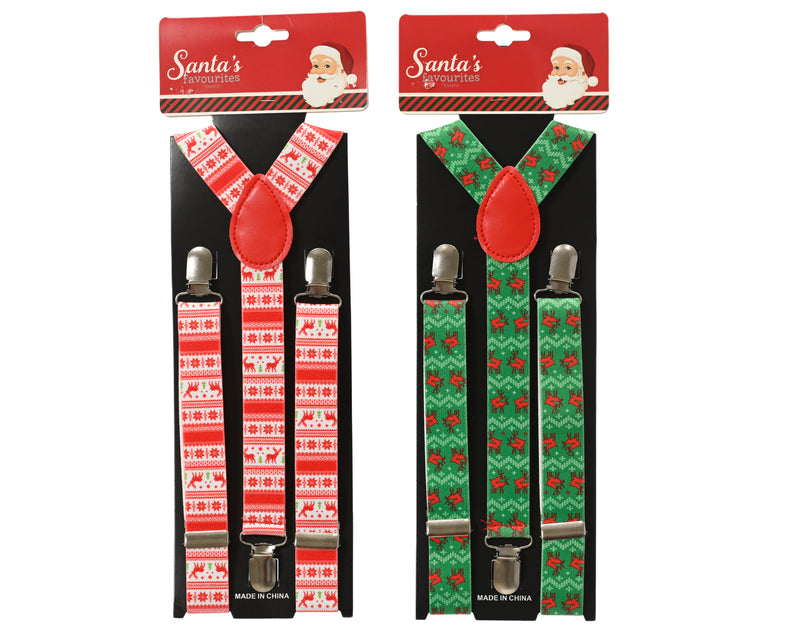 Christmas Suspenders Adult Red/Green Lurex Polyester – 2 Assorted Designs