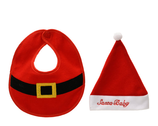 Baby Santa Hat and Bib Set Christmas Red Polyester
