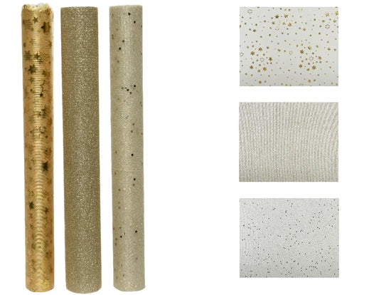 Decorative Fabric with Glitter & Mesh | Champagne (35cm)