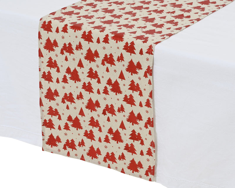 Table Runner 32 × 150 cm Red Foil Snowflake/Tree Polyester Cotton – 2 Assorted Designs – additional view