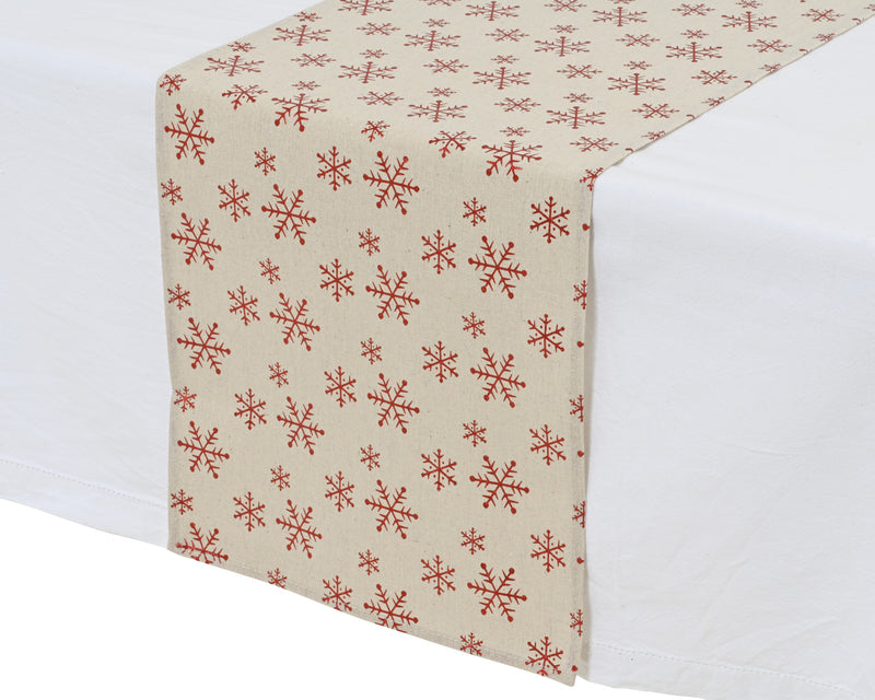 Table Runner 32 × 150 cm Red Foil Snowflake/Tree Polyester Cotton – 2 Assorted Designs – alternate view