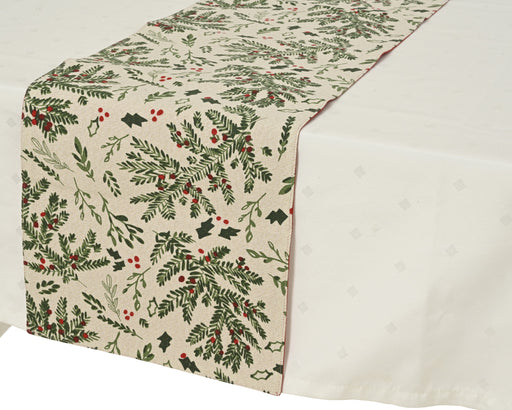 Table Runner 30 × 150 cm Cotton Blend with Mistletoe and Holly Design