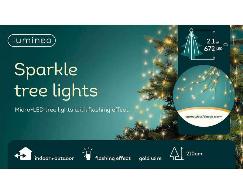 Lumineo Tree Bunch 672 Warm White and Classic Warm with Flashing Effect Gold Cable 2.1m