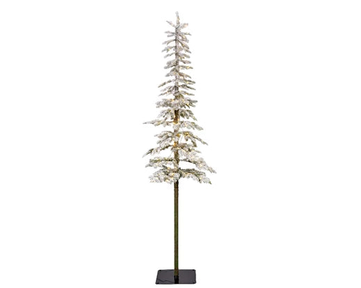 Snowy Alpine Fir 8 Foot Pre-Lit Slim Christmas Tree With 250 Warm White Micro LIghts (60cm x 240cm)