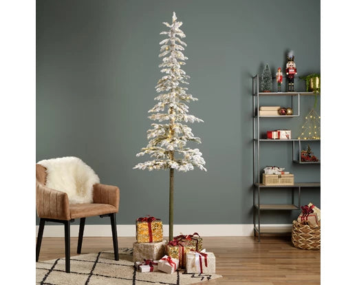 Snowy Alpine Fir 8 Foot Pre-Lit Slim Christmas Tree With 250 Warm White Micro LIghts (60cm x 240cm)