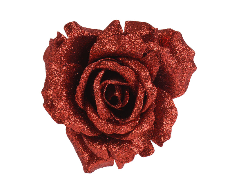 Rose Clip Christmas Red 7.5 cm Glitter Polyester