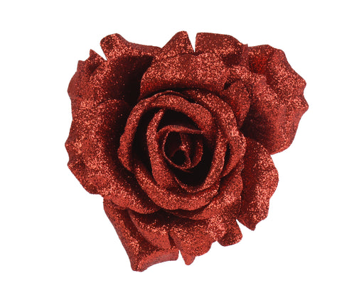 Rose Clip Christmas Red 7.5 cm Glitter Polyester