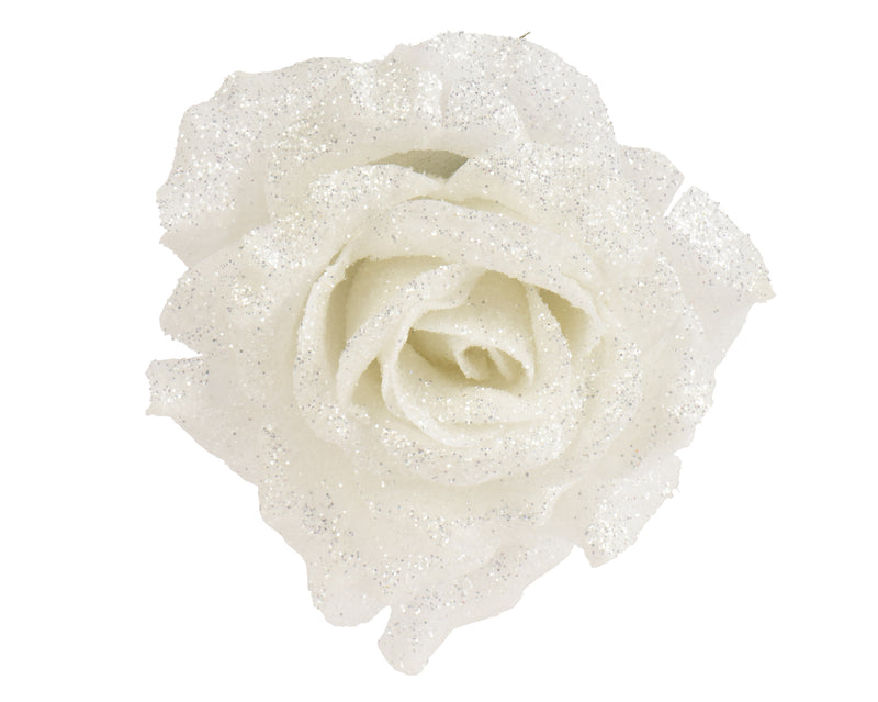 Rose Clip White Glitter 12 cm