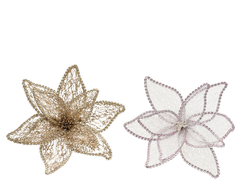 Poinsettia Clip Flower 20 cm Organza Glitter Assorted