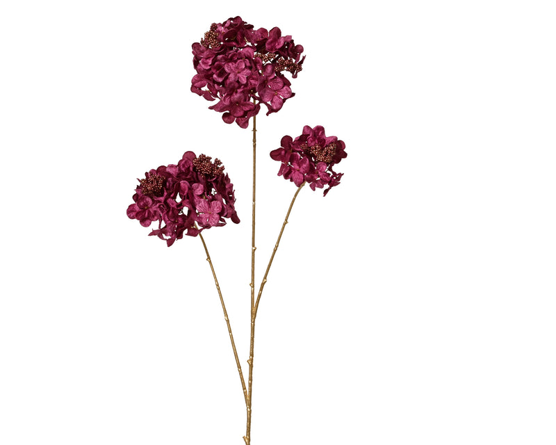 Hydrangea Flower Spray 88 cm Purple with Berries 3 Heads