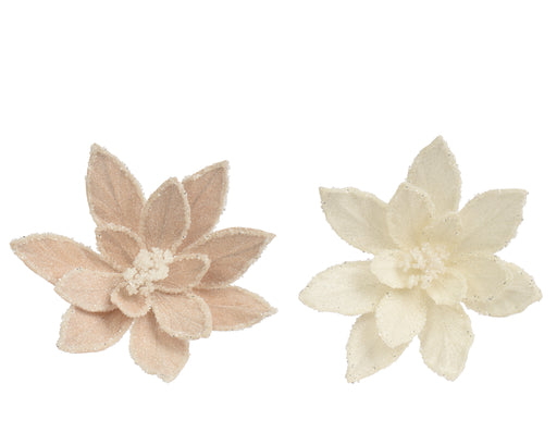 Poinsettia Clip Flower 30 cm Glitter Velvet Assorted Beige White