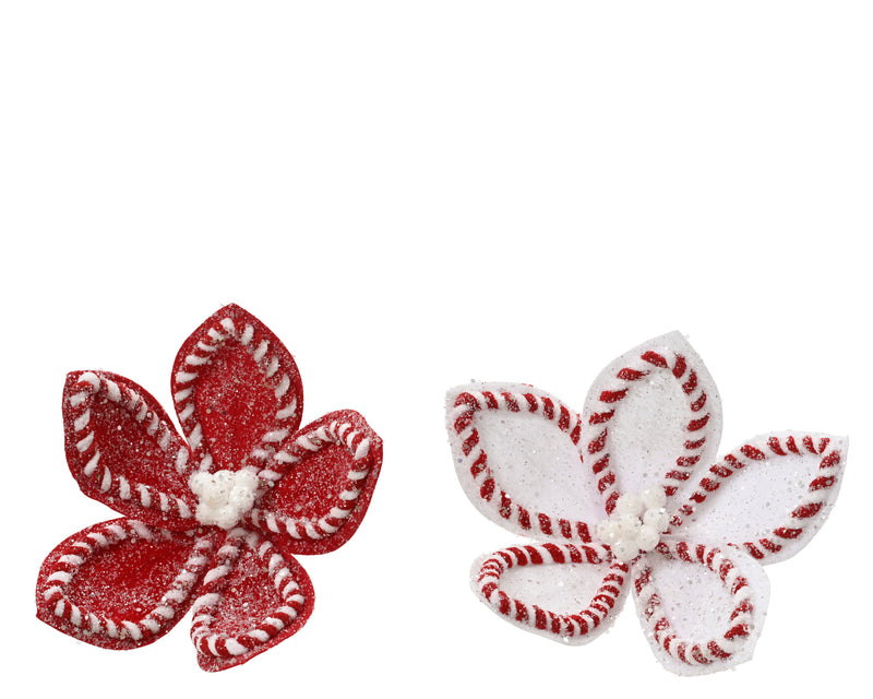Christmas Flower Clip 23 cm Red/White Velvet with Glitter and Sequins