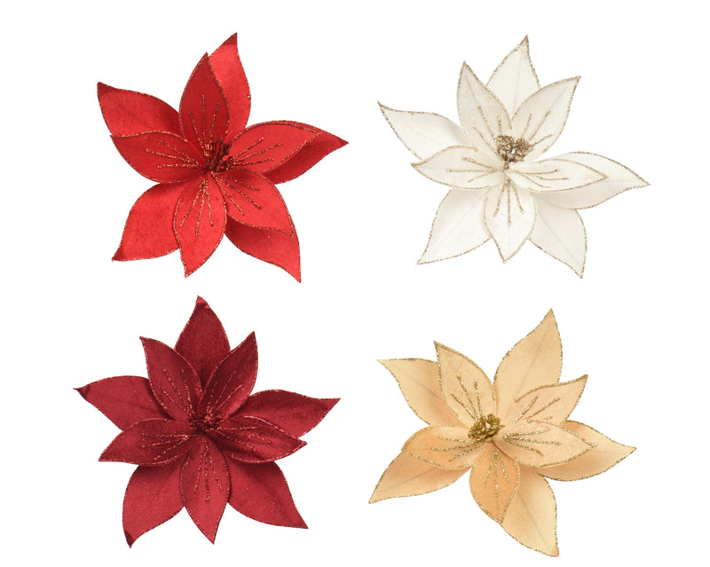 Poinsettia Clip 24 cm Assorted Velvet Glitter