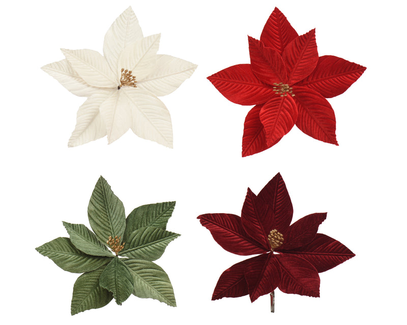 Poinsettia Velvet Clip Flower 25 cm Assorted Colours
