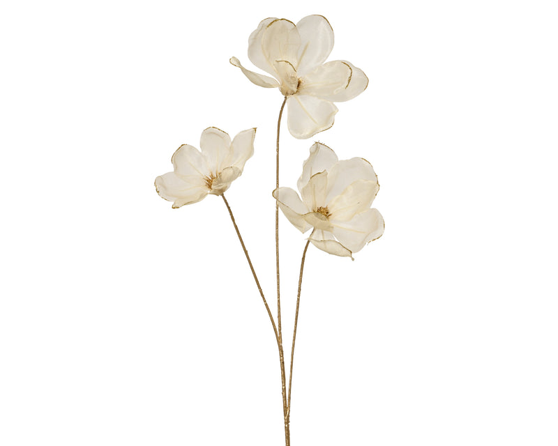 Magnolia Flower Spray 74 cm Cream with Gold Glitter