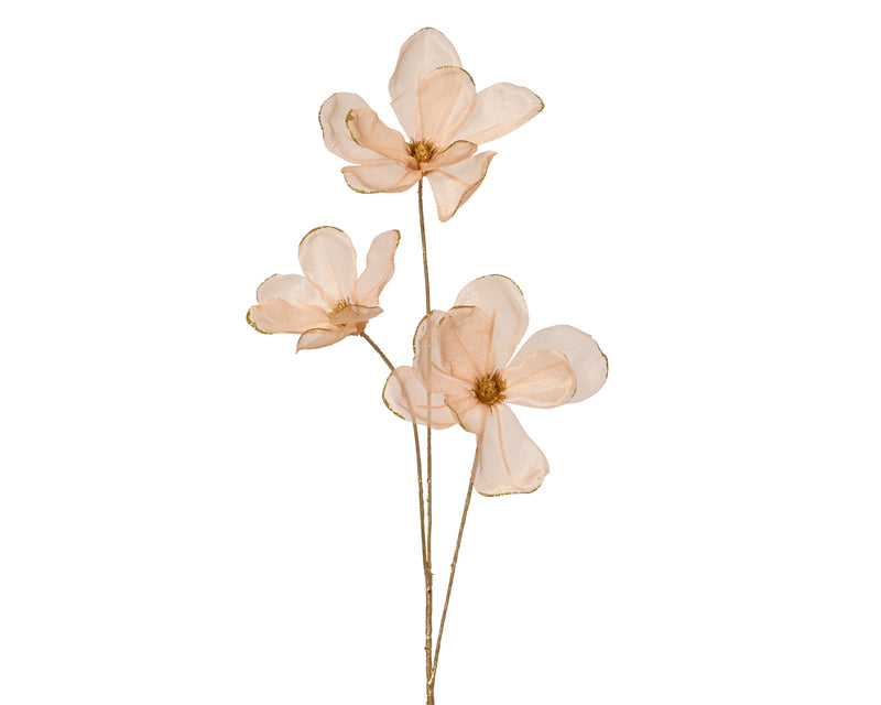 Magnolia Flower Spray Peach 74 cm with Gold Glitter