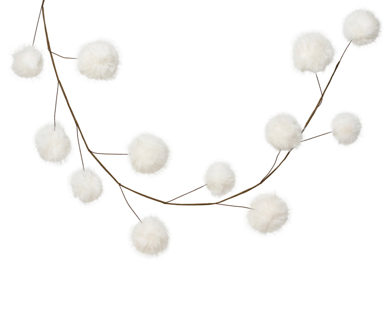 Garland Faux Fur White 150 cm with 12 Pompoms