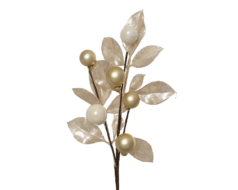 Christmas Fruit and Leaf Spray Pearl 36 cm with Glitter Finish
