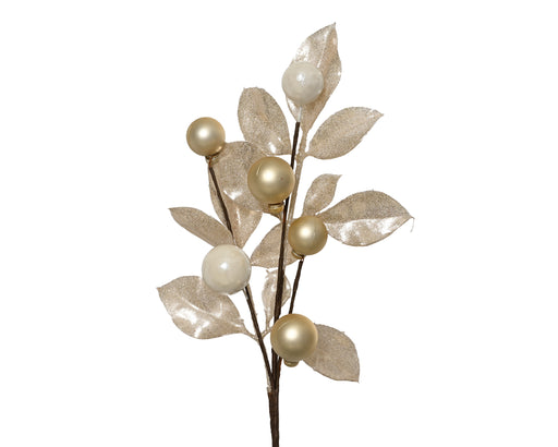 Christmas Fruit and Leaf Spray Pearl 36 cm with Glitter Finish