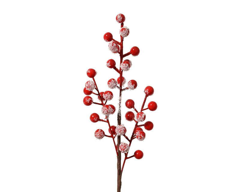 Berry Spray Red 38 cm with Snow Finish on Stem