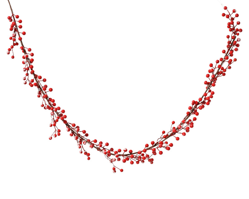 Berry Garland 150 cm with Red Foam Berries and Snow Finish