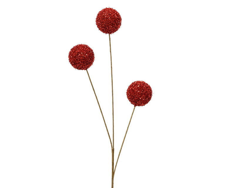 Deco Spray 70 cm Red Foam Balls with Tinsel and Glitter